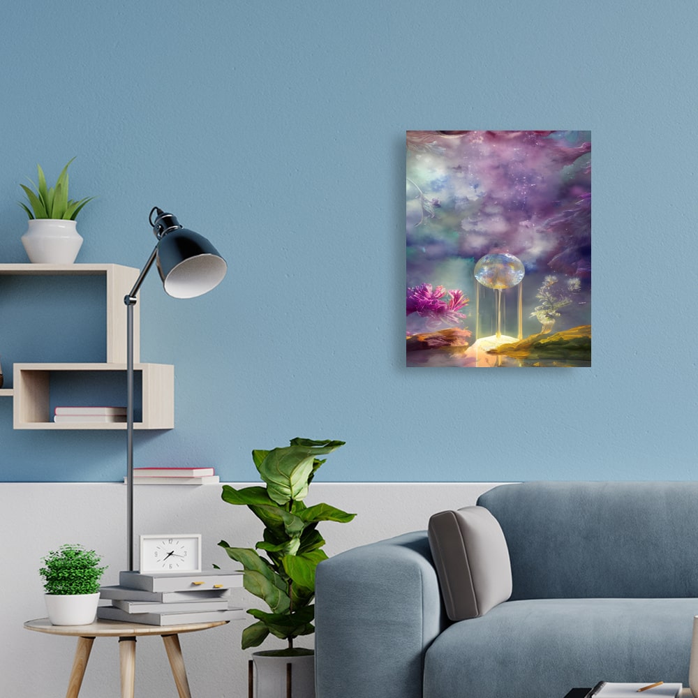 In diesem abstrakten Aquarell Wandbild 45 cm x 60 cm erwacht eine neue Welt durch die Vorstellungskraft eines Wesens, das erkannt hat, dass alles subjetive & Objektive durch die Vorstellungskraft des Grossen, allumfassenden Geistes zu neuem Leben immer & immer wieder neu gebärt.