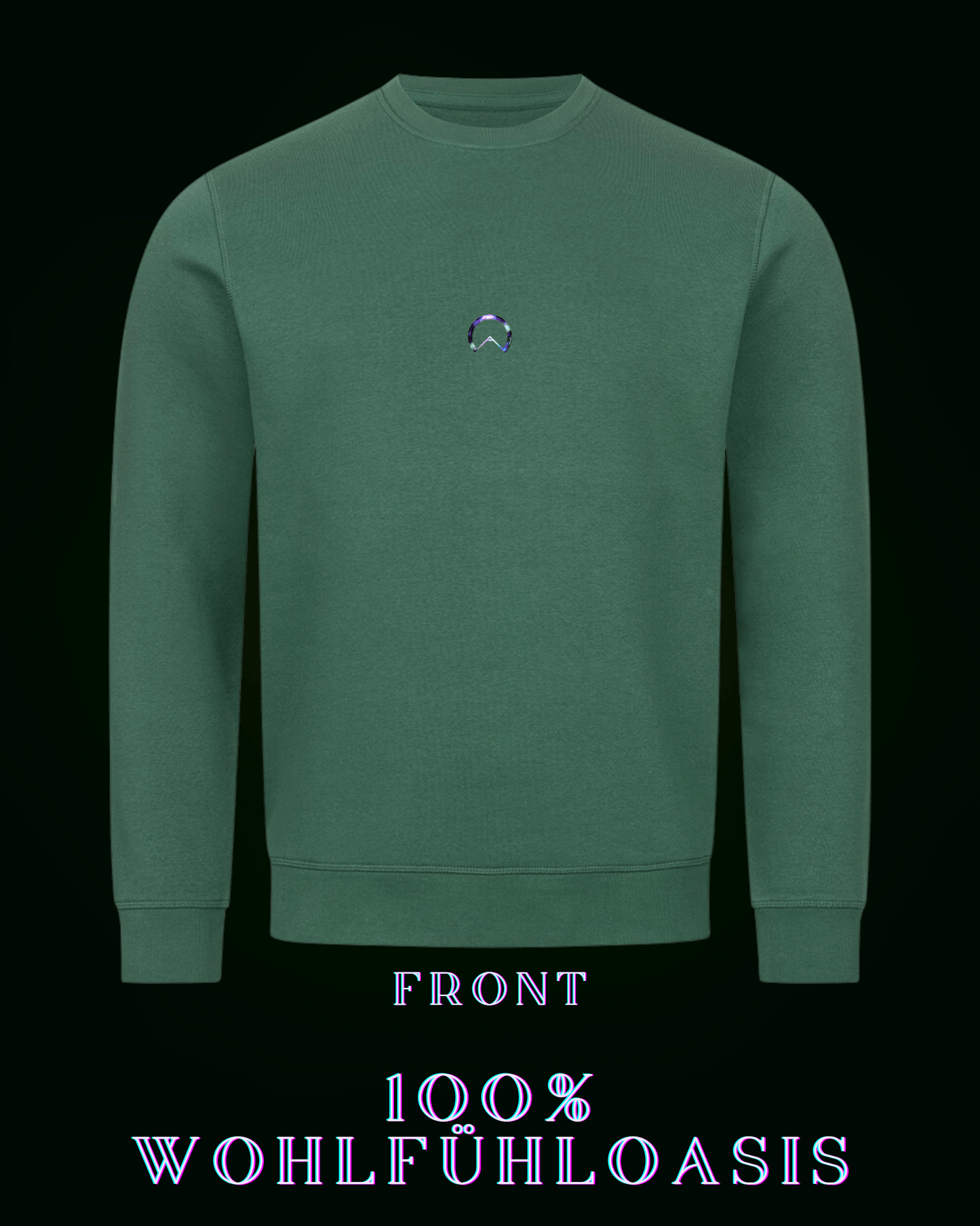 Grüner Ökologischer Pullover aus 85 % Bio Baumwolle mit Kundalinidruck auf der Rückseite & dezentem ALPHA i OMEGA Logo am Herzen für eine nachhaltige Welt. #fashion #style #sweatshirt #pullover