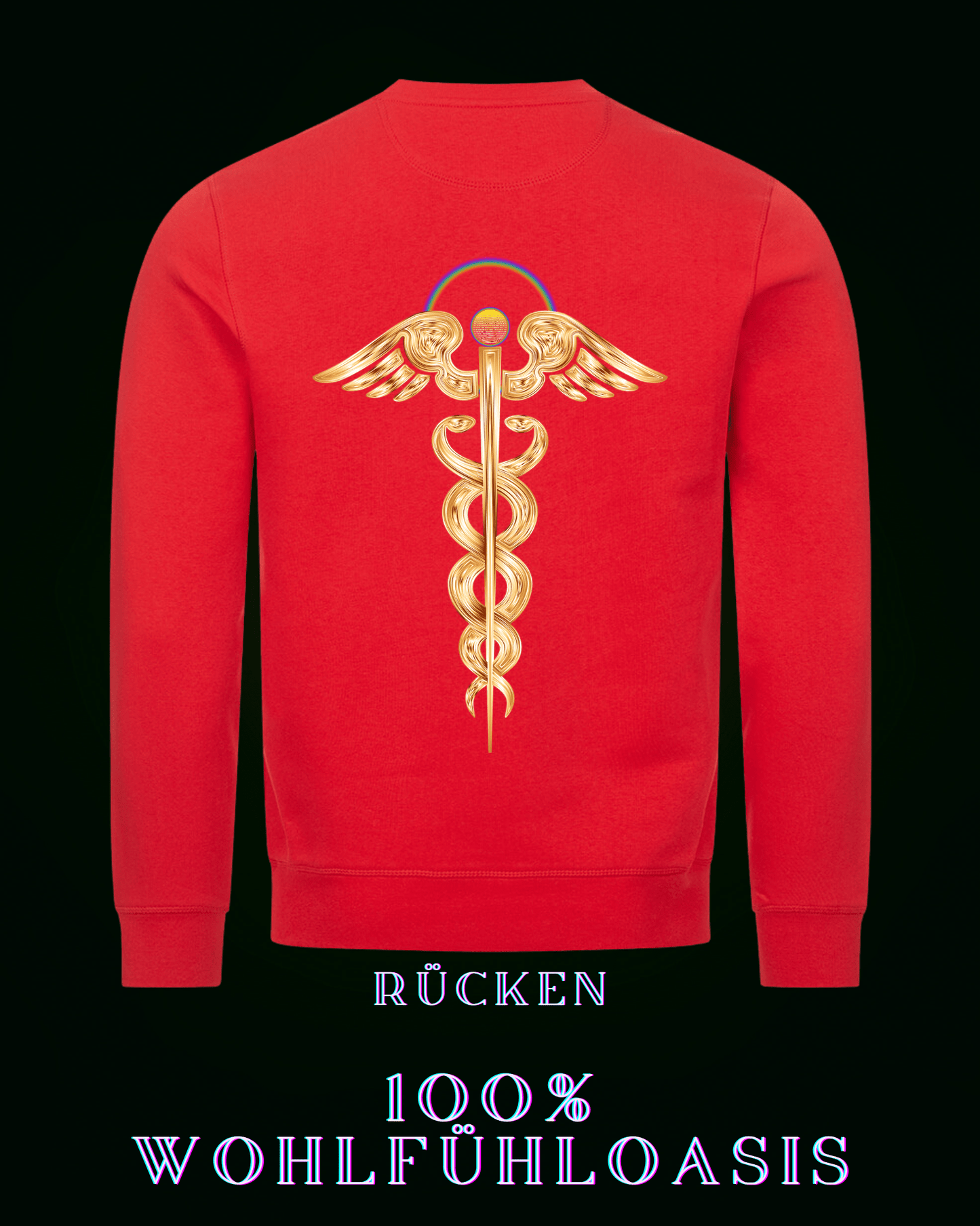 Roter Ökologischer Pullover aus 85 % Bio Baumwolle mit Kundalinidruck auf der Rückseite & dezentem ALPHA i OMEGA Logo am Herzen für eine nachhaltige Welt. #fashion #style #sweatshirt #pullover