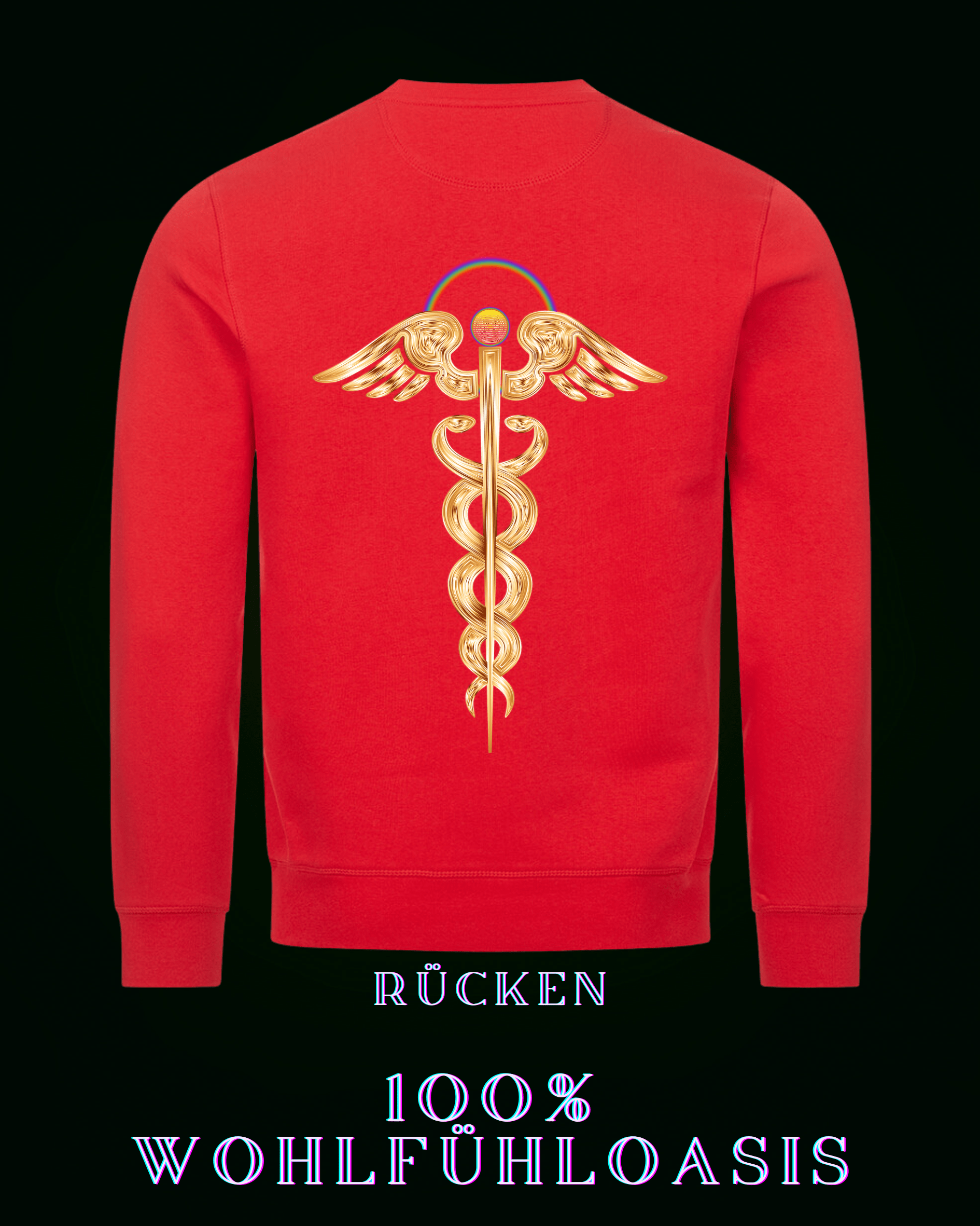 Roter Ökologischer Pullover aus 85 % Bio Baumwolle mit Kundalinidruck auf der Rückseite & dezentem ALPHA i OMEGA Logo am Herzen für eine nachhaltige Welt. #fashion #style #sweatshirt #pullover