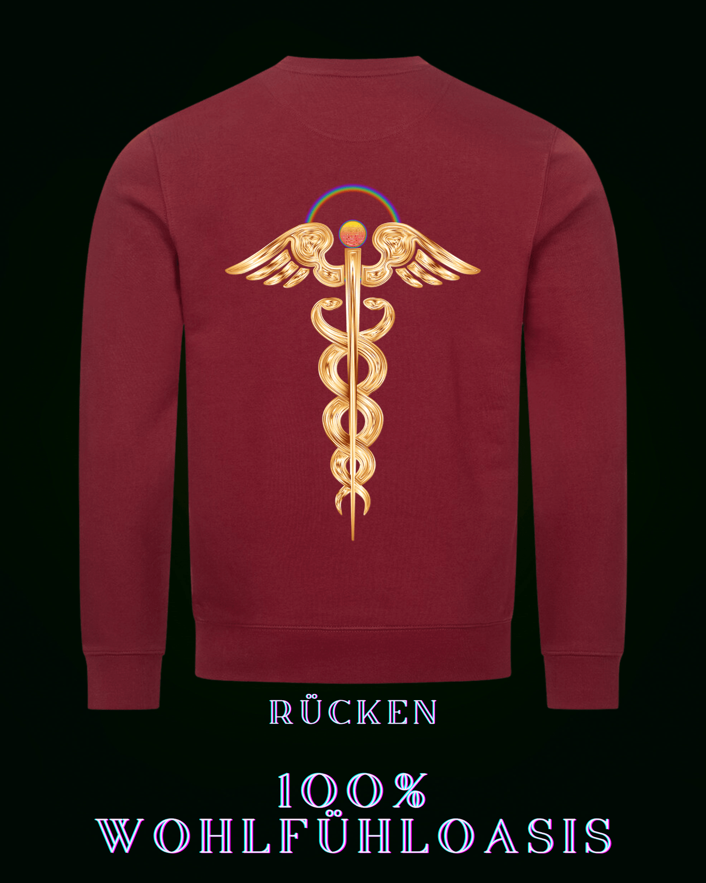 Weinrot burgunder Ökologischer Pullover aus 85 % Bio Baumwolle mit Kundalinidruck auf der Rückseite & dezentem ALPHA i OMEGA Logo am Herzen für eine nachhaltige Welt. #fashion #style #sweatshirt #pullover