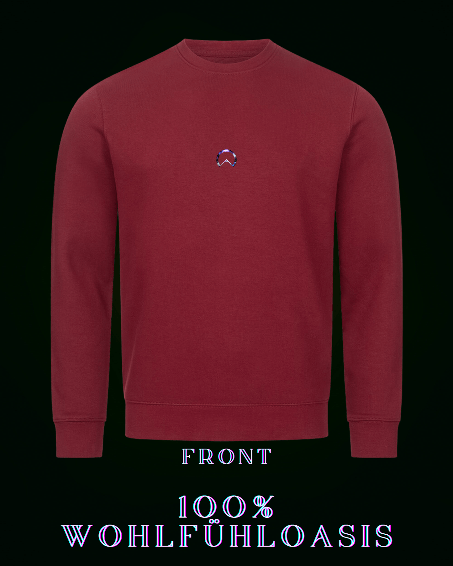 Weinrot burgunder Ökologischer Pullover aus 85 % Bio Baumwolle mit Kundalinidruck auf der Rückseite & dezentem ALPHA i OMEGA Logo am Herzen für eine nachhaltige Welt. #fashion #style #sweatshirt #pullover