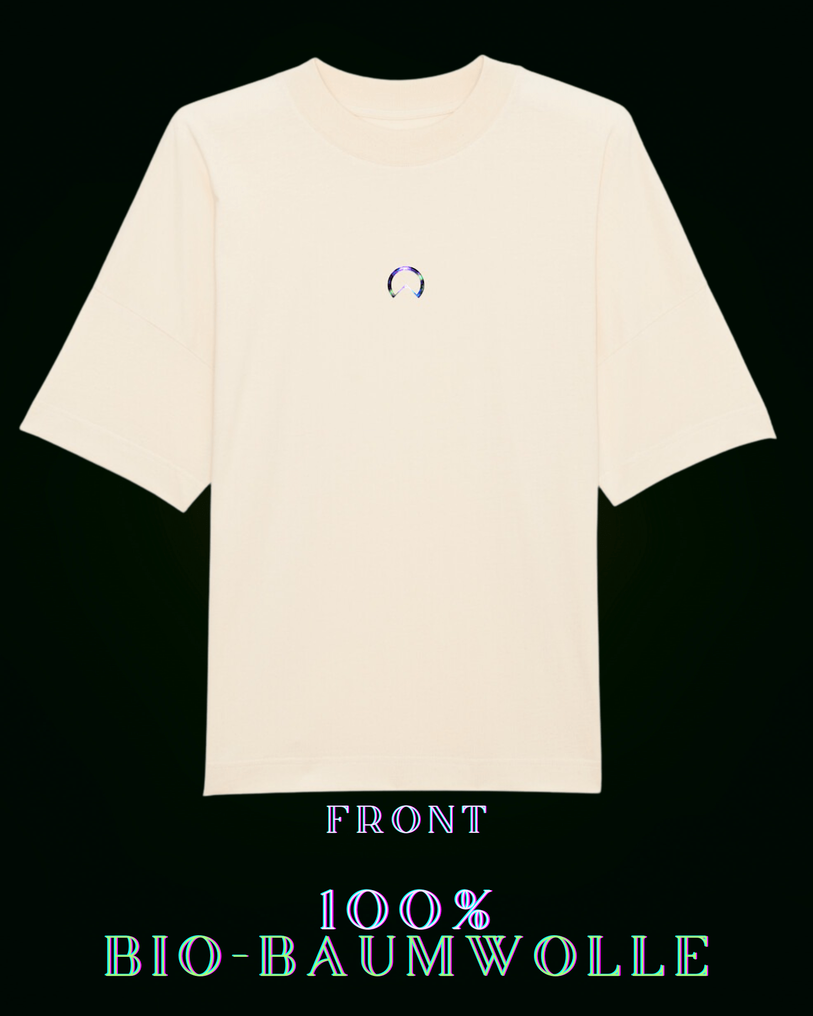 Nachhaltiges beige farbenes TShirt aus 100 % Bio Baumwolle | Löwenherzsymbol mit Aufschrift auf der Rückseite | dezentes ALPHA i OMEGA Design vorn am Herzen | Grüne Mode