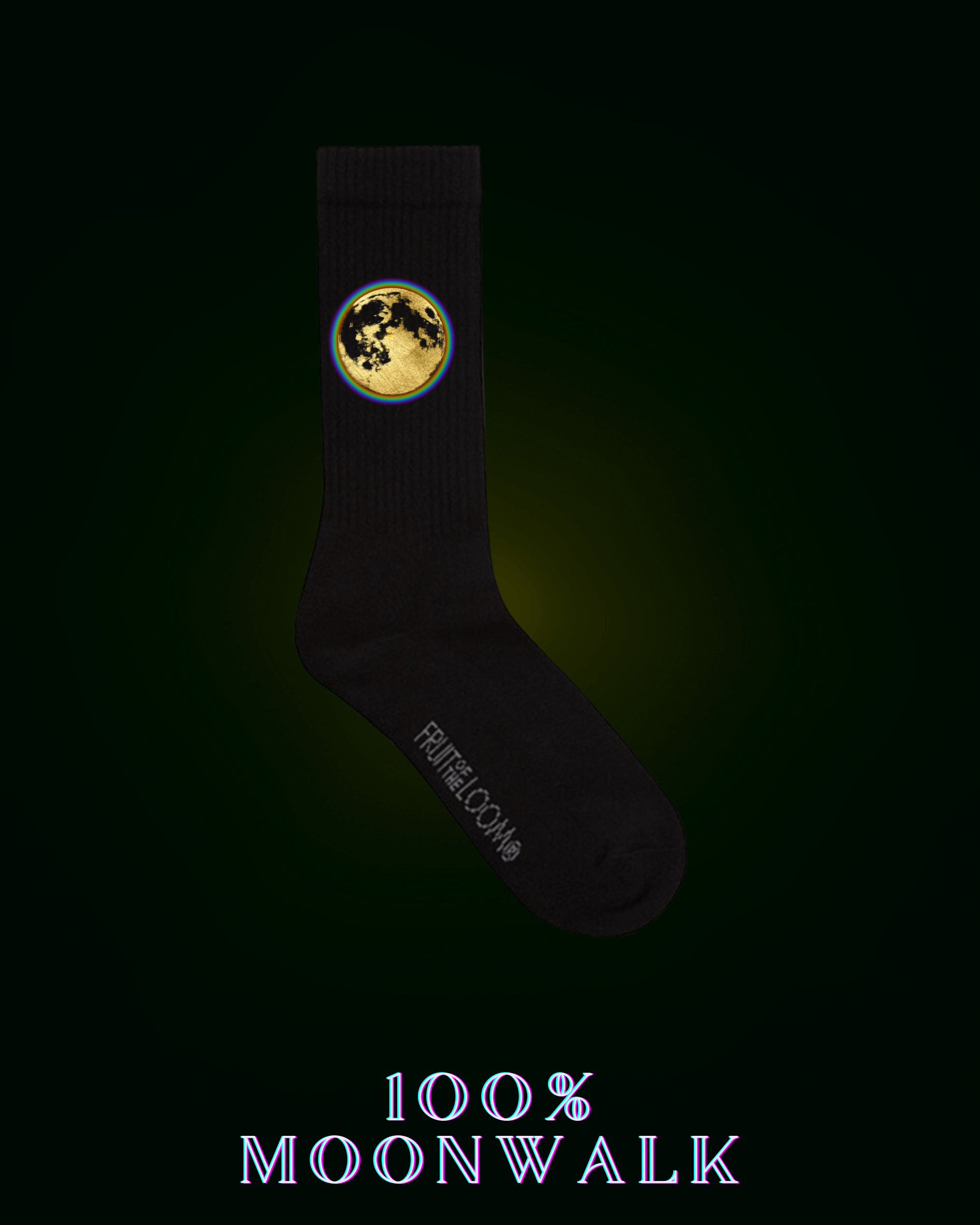 Schwarze Socken für Herren & Frauen aus 67% Baumwolle für jeden Anlasse | Sportsocken, Heimsocken mit einem goldenem Mond mit Regenbogenaura drum herum