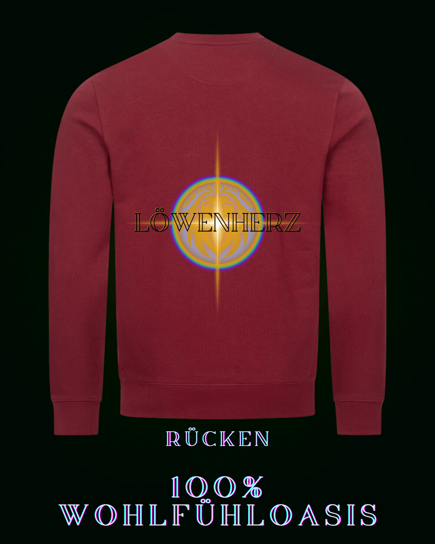 Weinroter (burgunder) Ökologischer Pullover aus 85 % Bio Baumwolle mit Löwenherzlogo auf der Rückseite & dezentem ALPHA i OMEGA Logo am Herzen für eine nachhaltige Welt. #fashion #style #sweatshirt #pullover